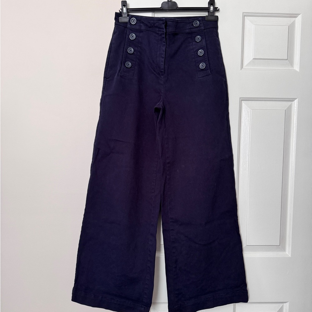 Ann Taylor Navy Buttoned Trousers Wide Leg